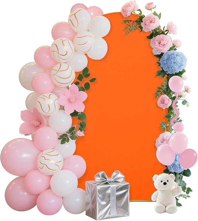 7.2FT Wedding Arch Covers Arch Backdrop Cover Arch Stand Covers Set Arch Cover Spandex Fabric Stretchy Backdrop for Wedding Birthday Party Decoration Baby Shower (Candy Orange)