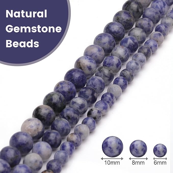 8mm Natural Stone Beads for Jewelry Making,Blue Sodalite Polished Smooth Round Gemstone Beads for Bracelet Necklace 15 Inch