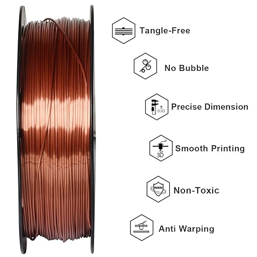 GIANTARM 3D Printer Filament, Silk Copper Pla Filament, 1Kg(2.2lbs) Spool, 1.75mm Dimension Accuracy +/- 0.03mm, 3D Printing Filament