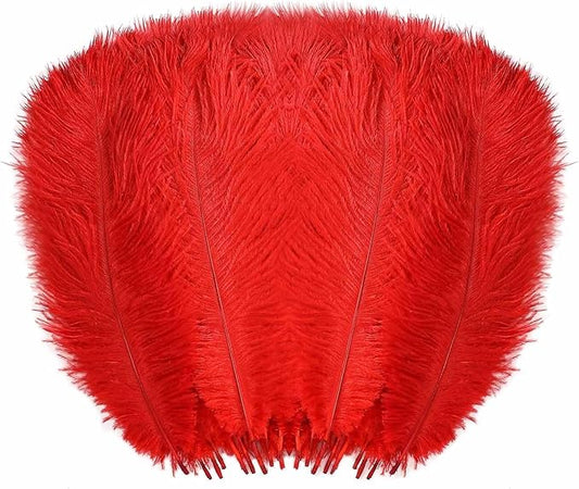 YAKRUNA 30PCS Red Ostrich Feathers Bulk 12-14 Inches for Centerpieces for Wedding Birthday Gatsby Party, Decorative Plumes for Vase & Table & Christmas Tree Decor (30-35cm, Red)