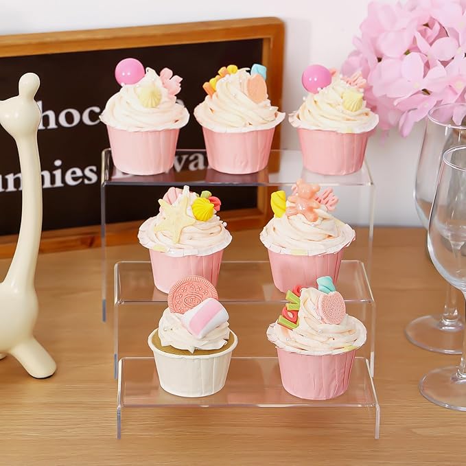 Fixwal 10pcs 2 Set Acrylic Risers for Display Clear Perfume Organizer Stands Acrylic Display Risers for Show Figures, Cupcake, Jewelry, Toys, Perfume and More (Large Size)