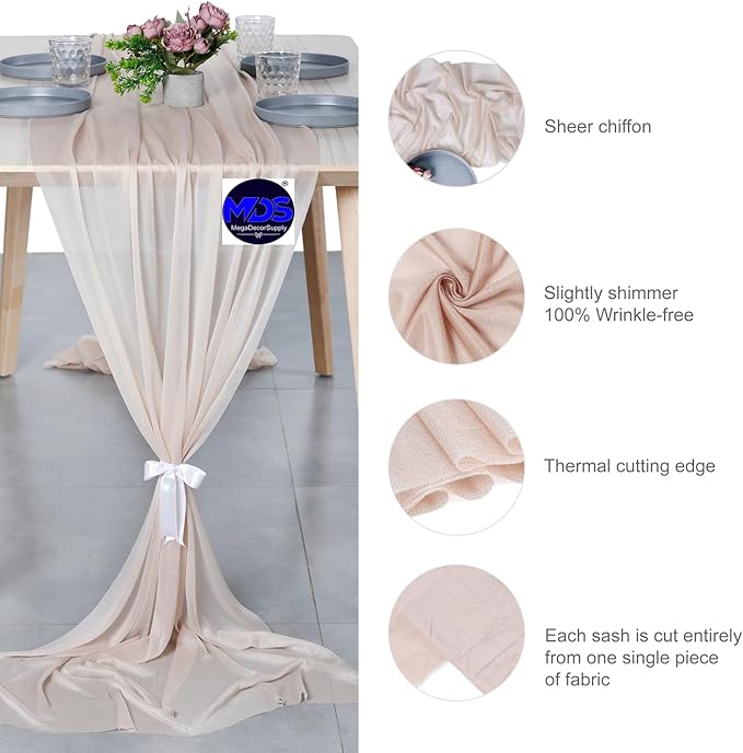 MDS Halloween Chiffon Table Runner - 10 Pack, 29 x 170 Inches, 14ft Each - Sheer Spooky Table Runners for Haunted House Parties, Trick-or-Treat Tables, Witchy Décor, Wedding & Events - Nude