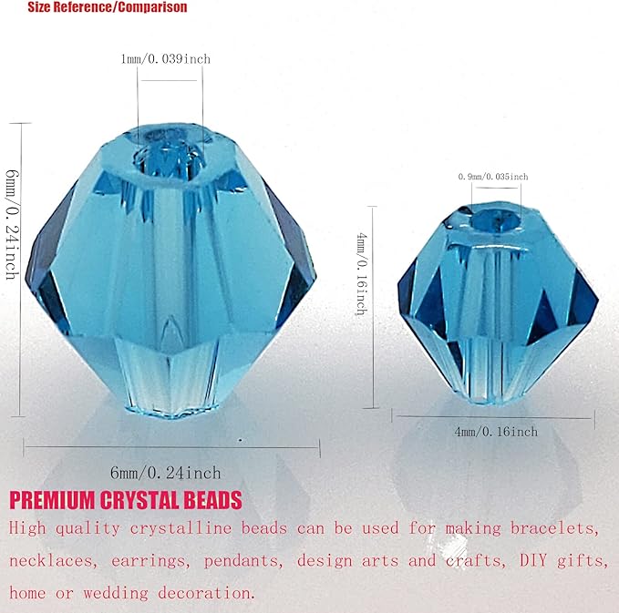 6mm Bicone 450Pcs Aquamarine Crystal Glass Beads Faceted Bicone Shape Crystal Glass Spacer Beads for Bracelet Necklace Decorative Hand Jewelry Making (Aquamarine, 6MM)