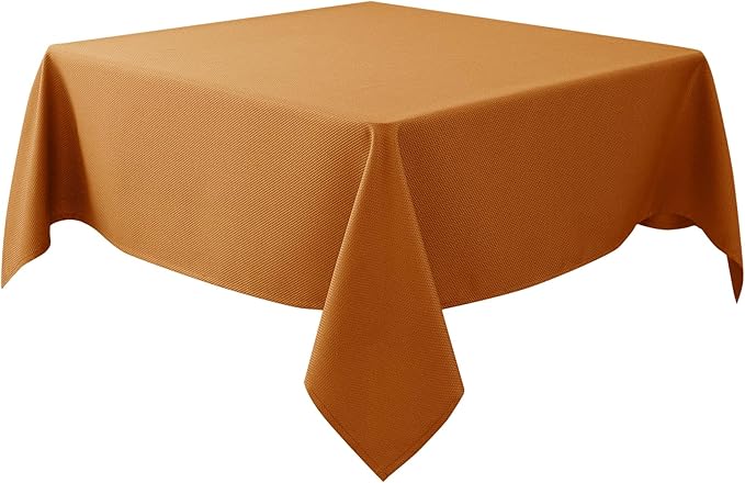 Biscaynebay Fall Tablecloth Textured Fabric Square Tablecloths 54x54 Inch, Bronze Thanksgiving Autumn Harvest Water Resistant Fabric Tablecloths for Kitchen, Dining, Wedding, Parties Machine Washable