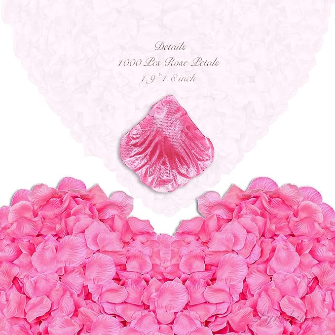 1000Pieces Rose Petals, Artificial Flower Petals Fake Rose Petals for Romantic Night,Wedding,Proposal Anniversary Flower Decorations (Deep Pink)