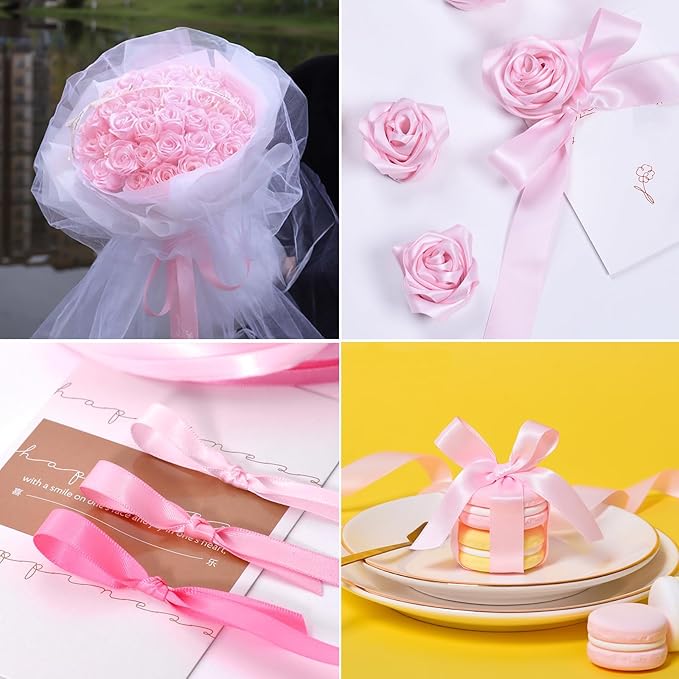 5/8 Inch Light Pink Satin Ribbon 50 Yards Solid Fabric Ribbons for Gift Wrapping, Crafts and DIY Projects, Bows Making, Wedding, Party, Holiday Decor