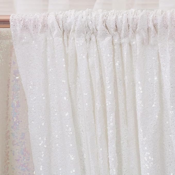 Juya Delight Sequin Backdrop Curtain,2PCS 2FTx8ft Glitter Backdrop Curtain for Party,Birthday,Christmas Wedding Decoration,White