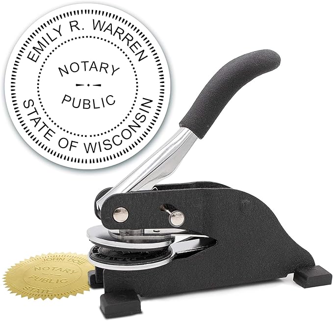 MaxMark Notary Seal Round Desk Embosser for Wisconsin State - Includes Gold Burst Seal Labels (50 Count)