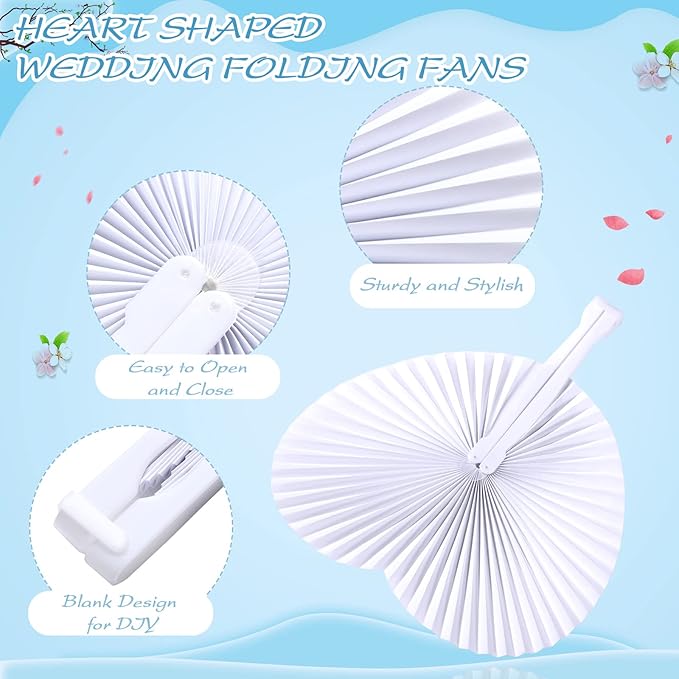Unittype 150 Packs Wedding Paper Fans Heart Shaped Folding Handheld Fans for Wedding Decorate Guests Favor Anniversary Birthday Party Supplies Home Decor(White)