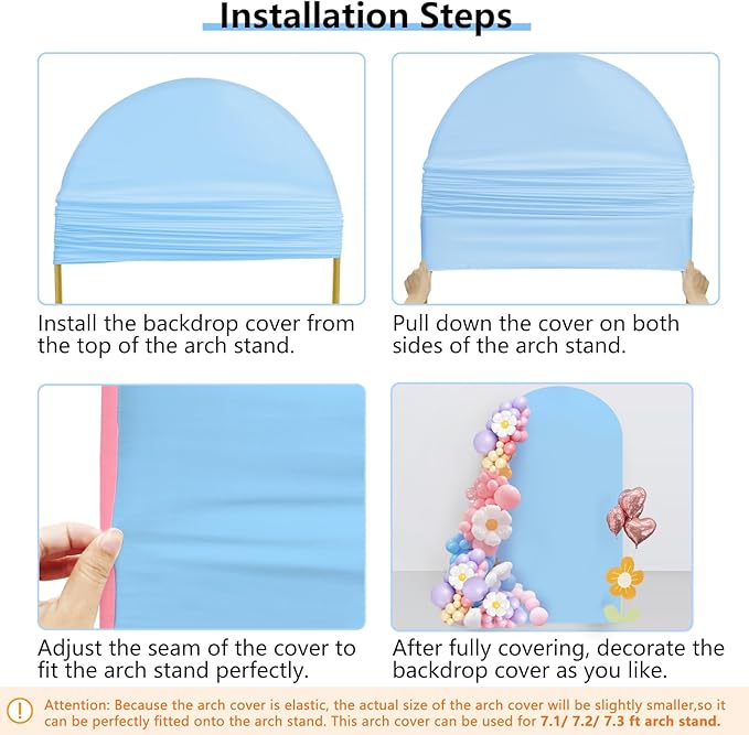 HEMMOTOP 7.2 ft Arch Backdrop Cover (One Piece Double Color), Pink and Blue Spandex Arch Stand Covers, Fabric Stretchy Background for Balloon Arches, Wedding, Birthday Party, Baby Shower