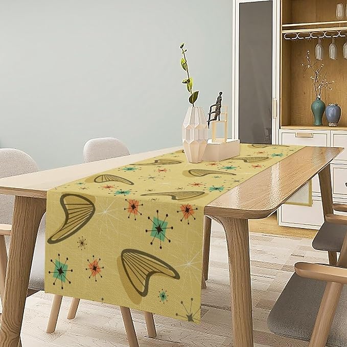 Mid Century Table Runner, Modern Atomic Pattern Absctract Geometric Retro 1950S 1960S Dinner Runner for Home Kitchen Dining Table Decoration, 13x108 Inch
