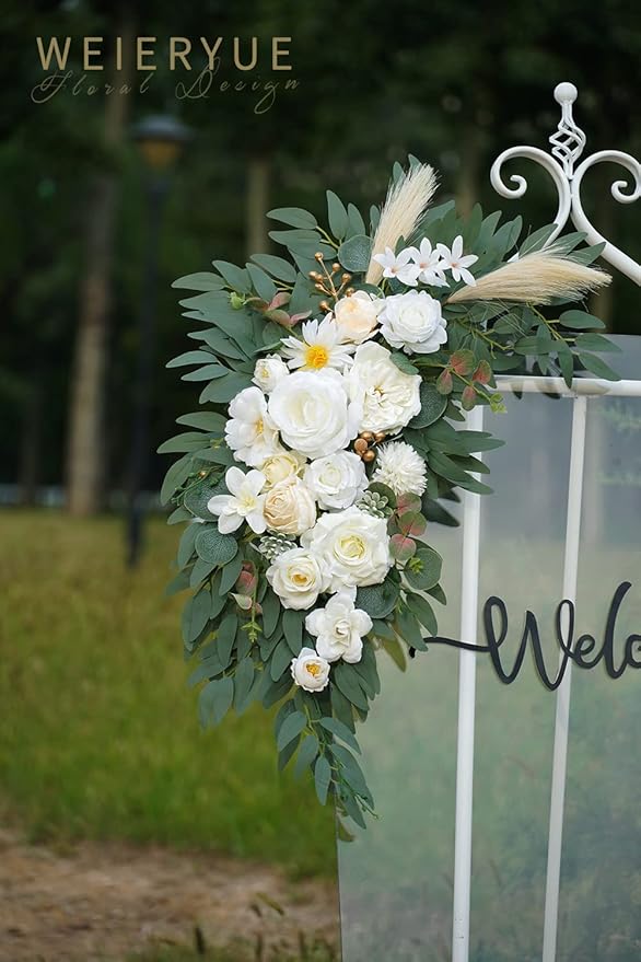 Artificial Wedding Arch Flowers Kit(Pack of 2) for Wedding Arch, Bridal Shower, Ceremony and Reception Backdrop Decoration (Cream & Champagne)