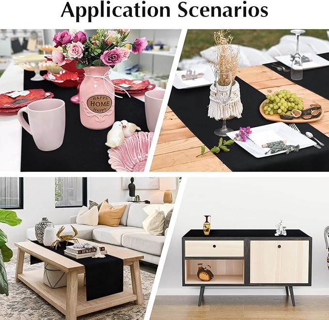 2 Pack Black Small Short Table Runner 12 x 24 Inch Solid Color Runners Coffee Table Dresser for Daily Party Home Decoration