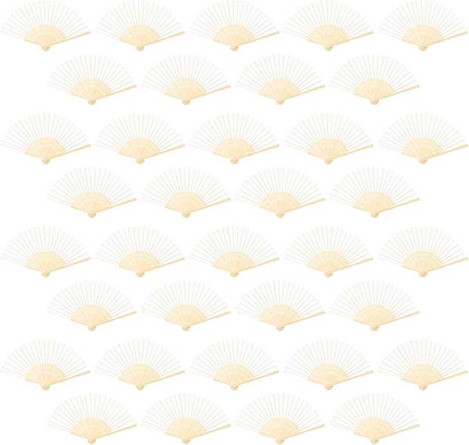 URATOT 36 Pieces White Folding Fans Silk Bamboo Folding Fans Handheld Fans for Wedding, Party Decoration