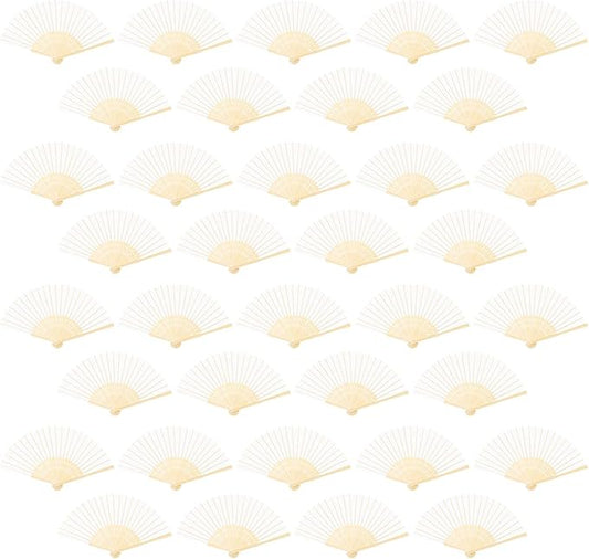 URATOT 36 Pieces White Folding Fans Silk Bamboo Folding Fans Handheld Fans for Wedding, Party Decoration
