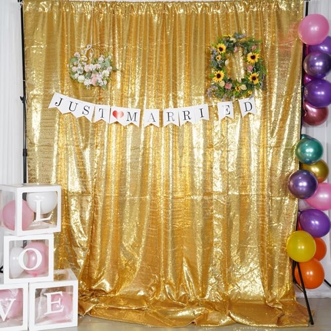 Poise3EHome 10Ft x 10Ft Gold Sequin Backdrop Curtain, Glitter Thick Not See Through Satin Background Drapes, Sparkly Opaque Photography Curtain Backdrop for Wedding Party Decor