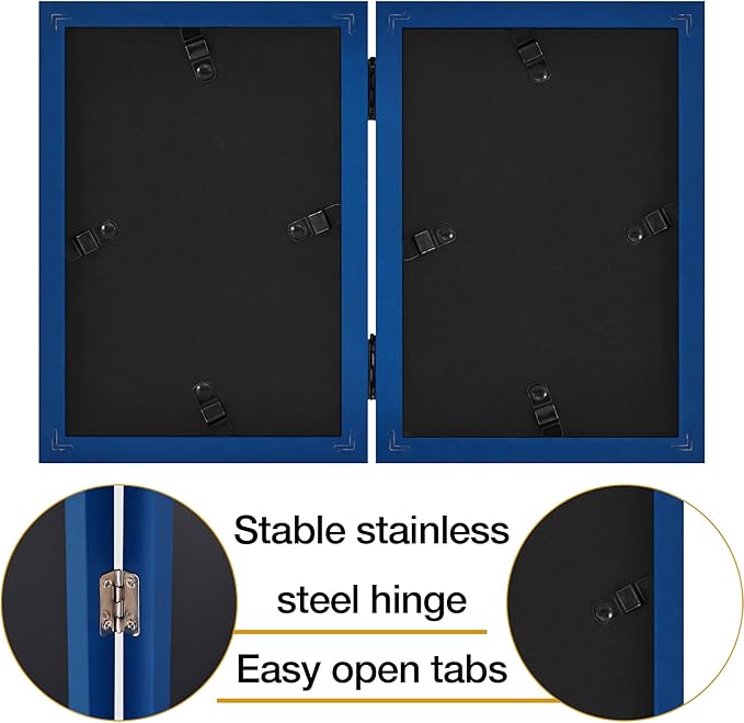 decorUhome Double 4x6 Picture Frame Vertical, Engineered Wood Bifold Photo Frame with Plexiglass for Tabletop Display, 4x6, Royal Blue