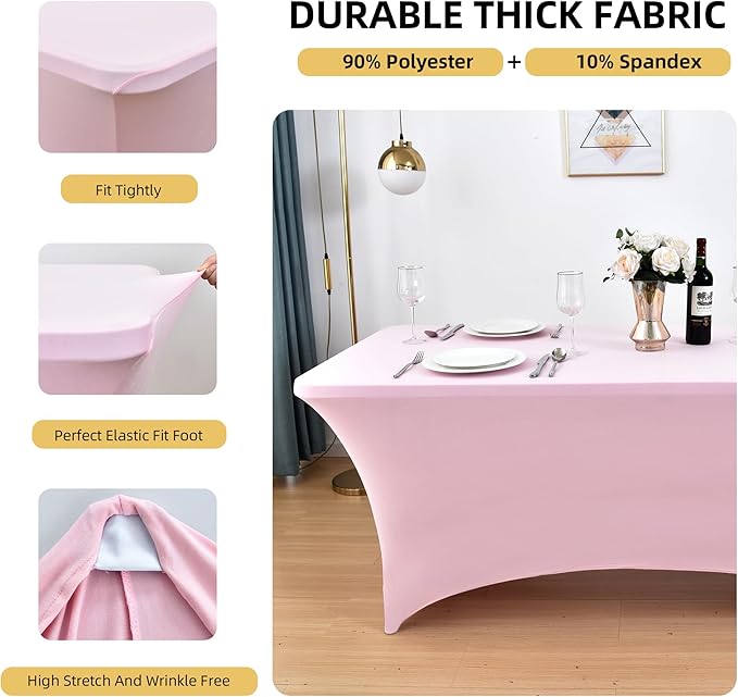 6-Pack 6ft Spandex Table Covers for Rectangle Standard Folding Tables - Wrinkle Resistant Stretch Tablecloths - Ultimate Fitted Table Protector for Parties, Trade Shows, Wedding