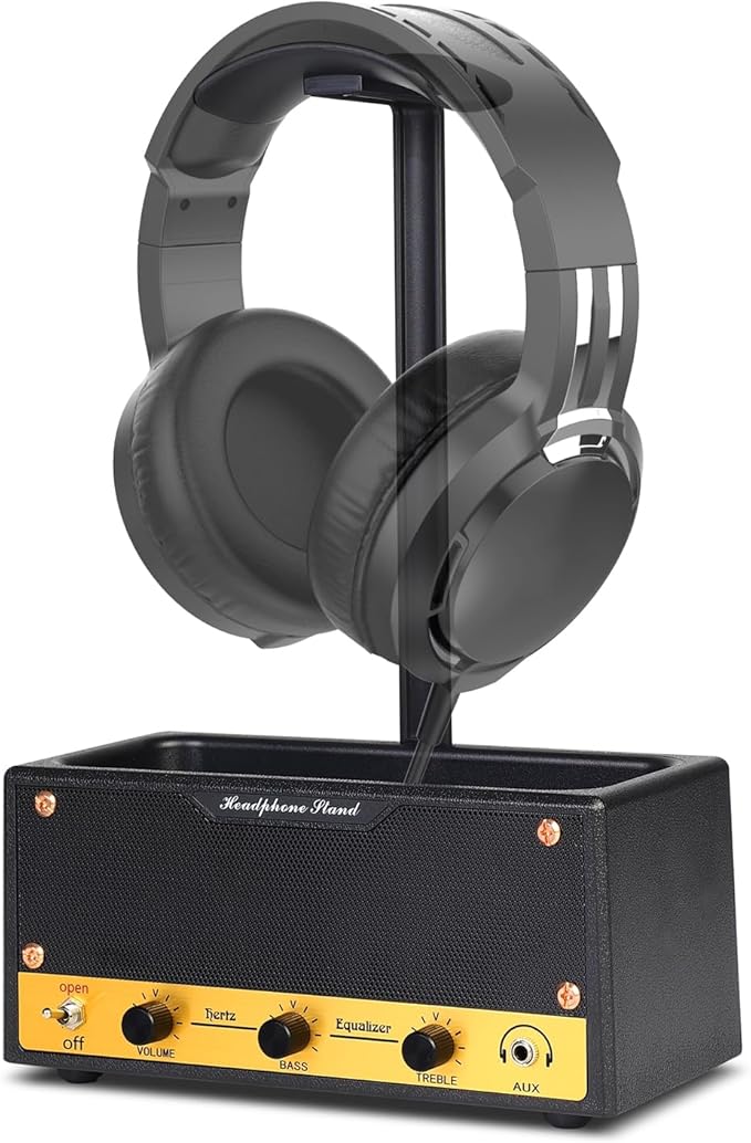 Headphone Stand with Cable Storage, Display Music Lovers' Decorative Items & Suitable Headphone Holder, Contains 1 Base 1 Support Rod 1 Headrest (Metal Texture Black)