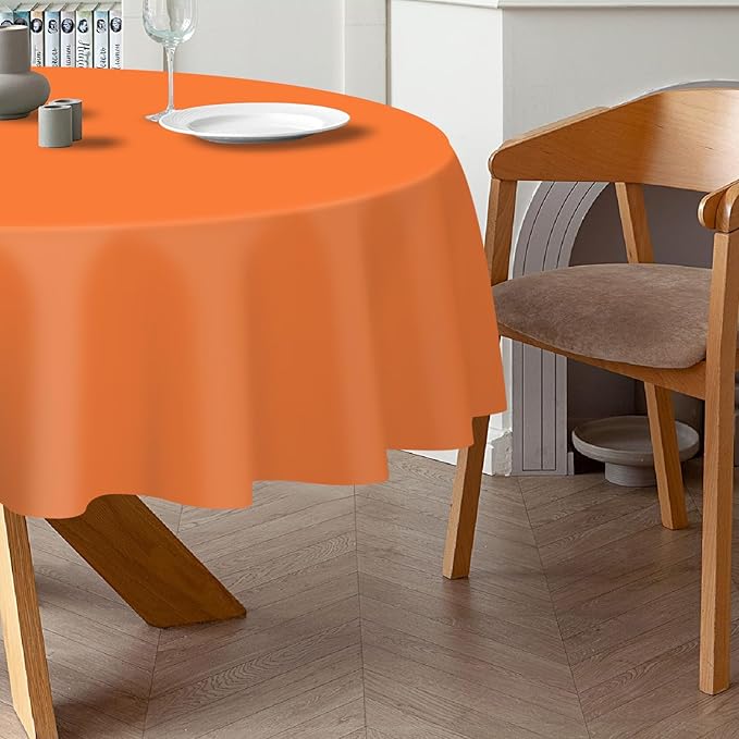 QIKSION Orange Round Tablecloth 12 Pack, 84 Inch Plastic Table Cover Disposable for Parties