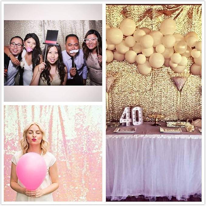 PartyDelight Sequin Backdrop Light Gold 6FTx7FT Wedding Curtain Special Events Party