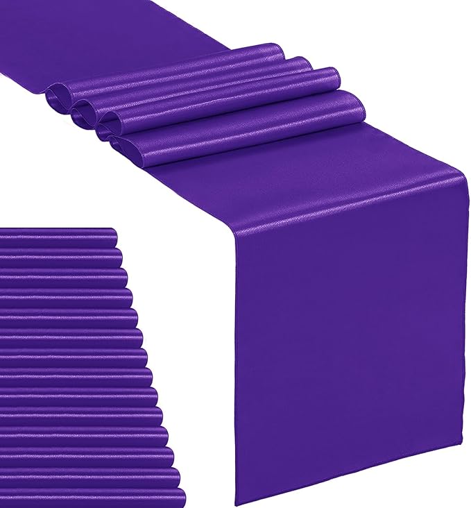 15-Pack Satin Table Runner Purple 12 x 108 inches Long, Table Runners for Wedding, Birthday Parties, Banquets Decorations（15 Pack, 12x108 Inch, Purple）