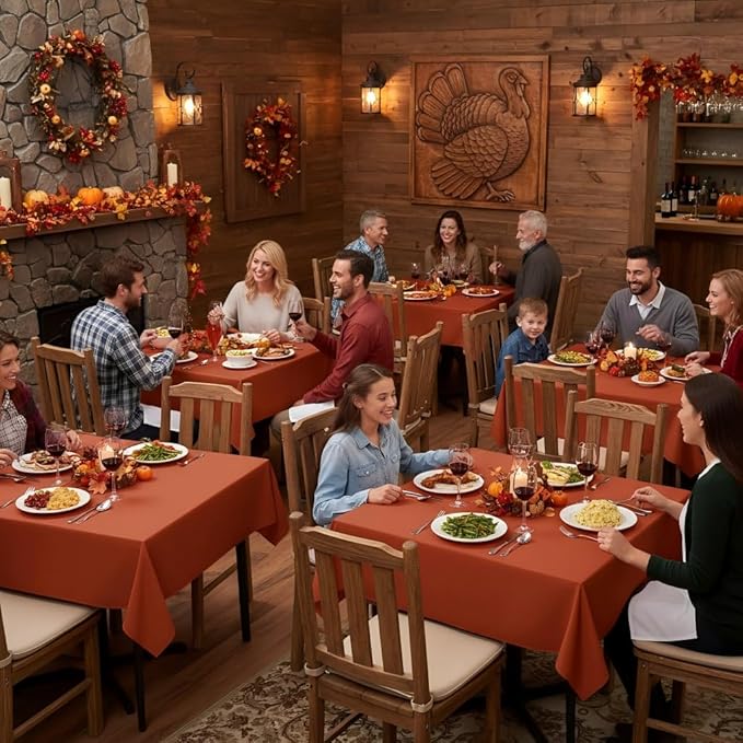 sancua Thanksgiving Square Tablecloths 60x60 Inch Rust, 2 Pack Fabric Fall Table Cloth for Square or Round Tables, Burnt Orange Washable Polyester Table Cover for Dinner, Holiday Party, Display Tables