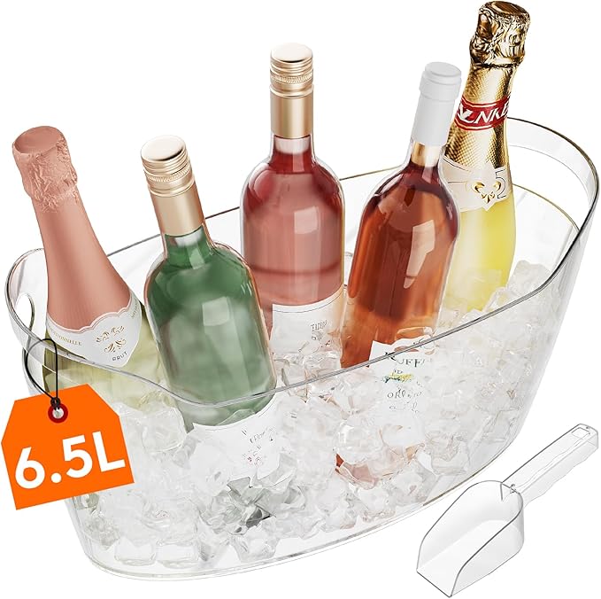 Lifewit Large 6.5L Ice Bucket for Parties, Portable Drink Bucket for Cocktail Bar, Plastic Champagne Cooler for Beverage/Wine/Beer/Juice, Mimosa Bar Supplies Chiller Tub with Scoop