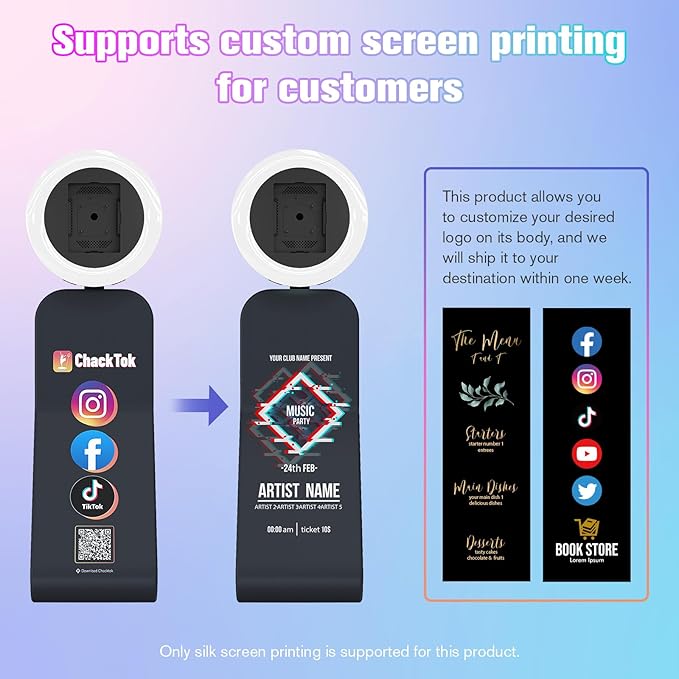 MWE Portable Photo Booth Stand Compatible with Any iPad Photo Booth with Software APP and Remote Control, RGB Ring Lights Music Sync,Logo Customization (Black, Large Box-Honeycomb Box)
