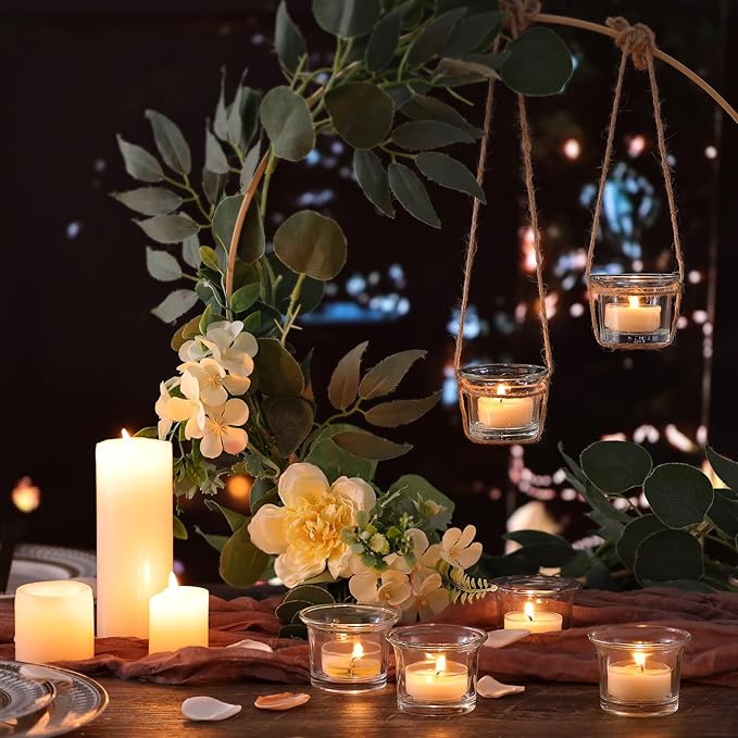 Letine Tealight Candle Holder Set of 12- Clear Glass Votive Candle Holders Bulk for Christmas Decorations, Wedding, Party & Home Decor