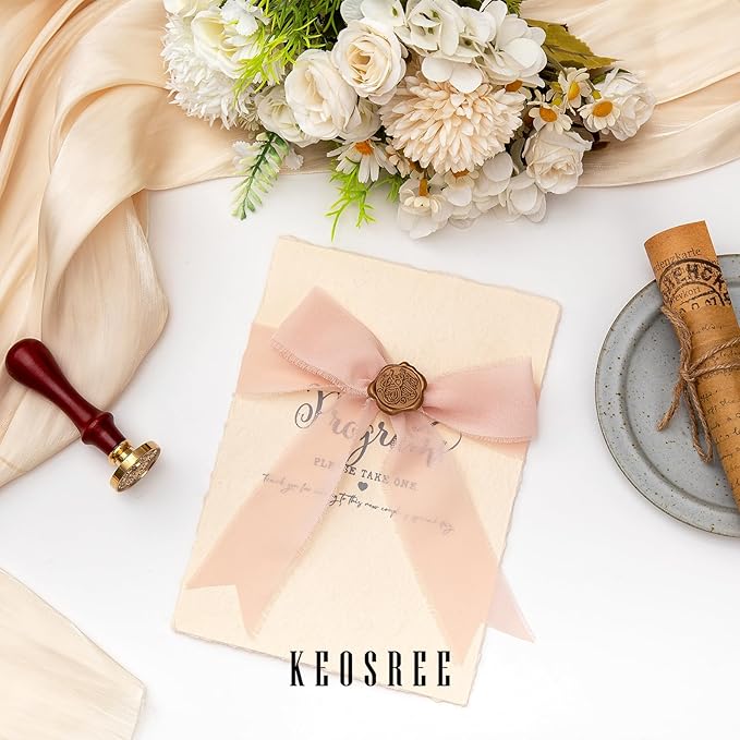 3 Rolls Nude & Cream White Handmade Chiffon Ribbon,1.5" x 21Yd Frayed Fringe Silk Ribbons (3 Rolls *7Yd) for Gifts Wrapping, Wedding Invitations, Bridal Bouquets, Decorations