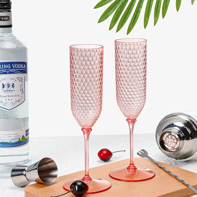 XUWAIDSGN 48 Pack Pink Detachable 2 piece Champagne Flutes 5.5 Oz Unbreakable Plastic Mimosa Disposable Champagne Glasses Drinking Cups Stemmed Reusable Wine Toasting Glasses for Wedding