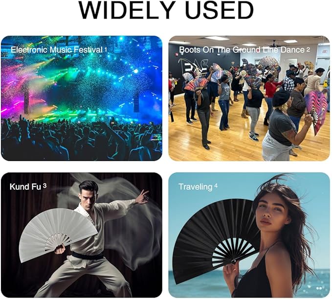 13" Large Folding Rave Fan with Holster, Clack Hand Fans Foldable for Line Dancing, Boots On The Ground Fan for Women Men Festival EDM Party Decoration, Purple 2 Pack