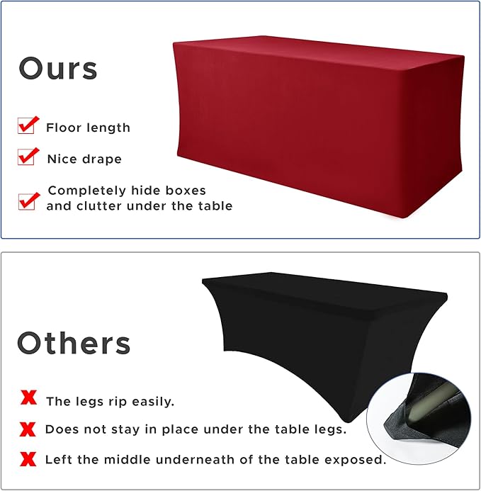 Nasitos Fitted Red Tablecloths for 6 Foot Tables - 72 x 30 Inch - 4 Pack Stretch Spandex Rectangle Table Clothes, Wrinkle Resistant Table Covers for Parties, Trade Show, Craft Show, Birthday