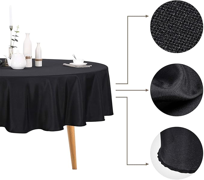 Ascoza 6pack 90 Inch Black Round Tablecloth in Polyester Fabric for Wedding/Banquet/Restaurant/Parties