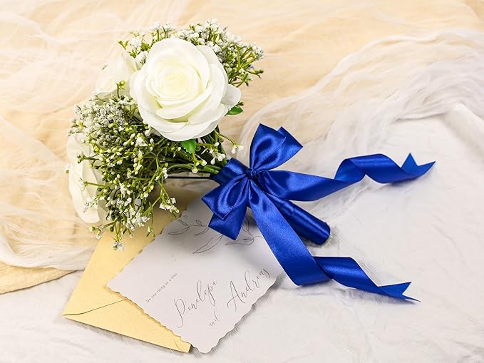 Royal Blue Satin Ribbon 1 inch X Continuous 50 Yards, Single Face Polyester Ribbon Perfect for Gift Wrapping, Flower Bouquet, Wedding Decor, Crafts, Bow Making, Sewing and More