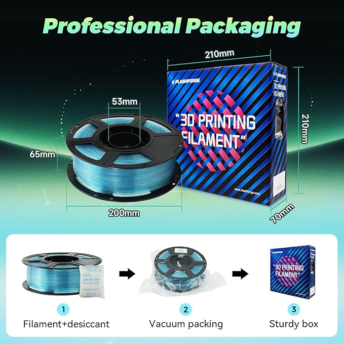 FLASHFORGE Translucent Glitter PLA Mermaid Tears Filament, Shiny Sparkling Gradient 3D Printer Filament, Fast Color Change Between Pale Blue and Light Blue, Adjustable Transparency