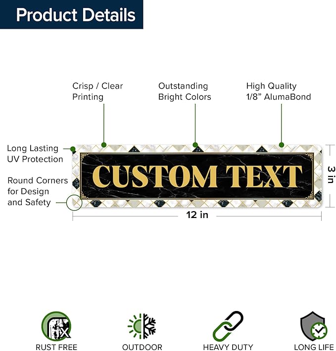 Custom Sign, Custom Street Sign, 11 Font Colors, 13 Font Styles, 4 Hole Options, 22 Sizes, 3x12 Inches, Rust Free DiBound, Fade Resistant, Made in USA by My Sign Center (Marble Tile)