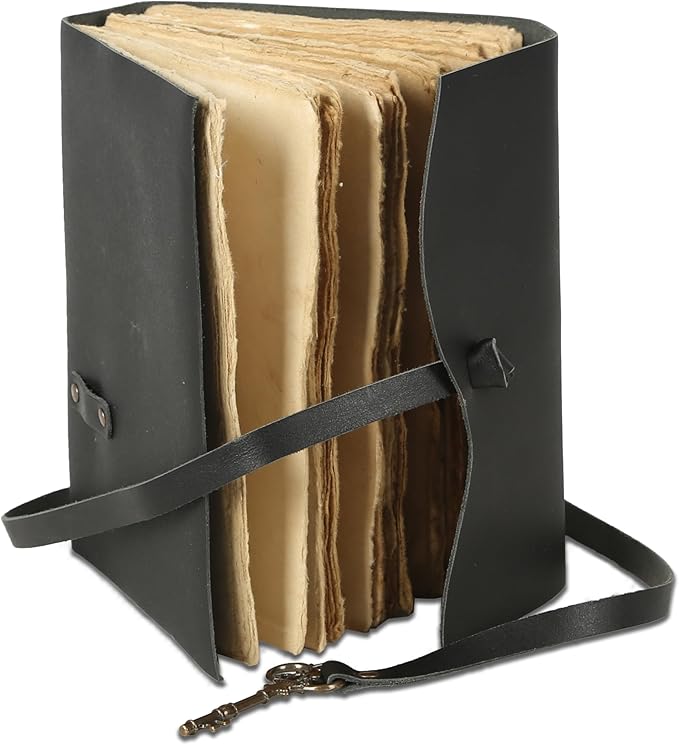 Leather Journal with Lined and Unlined Deckle Edge Paper 8x6 inch and Vintage Key | Handmade Writing Notebook Diary | Bound Daily Notepad for Men & Women Medium, Sketch/Writing pad for Artists