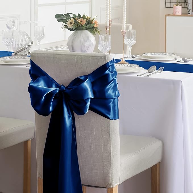 12Pack Table Runner 12 x 108 Inches Satin Silk Table Runner for Wedding, Birthday Party, Banquets, Graduations Decoration, fit Rectange and Round Table-Royal Blue