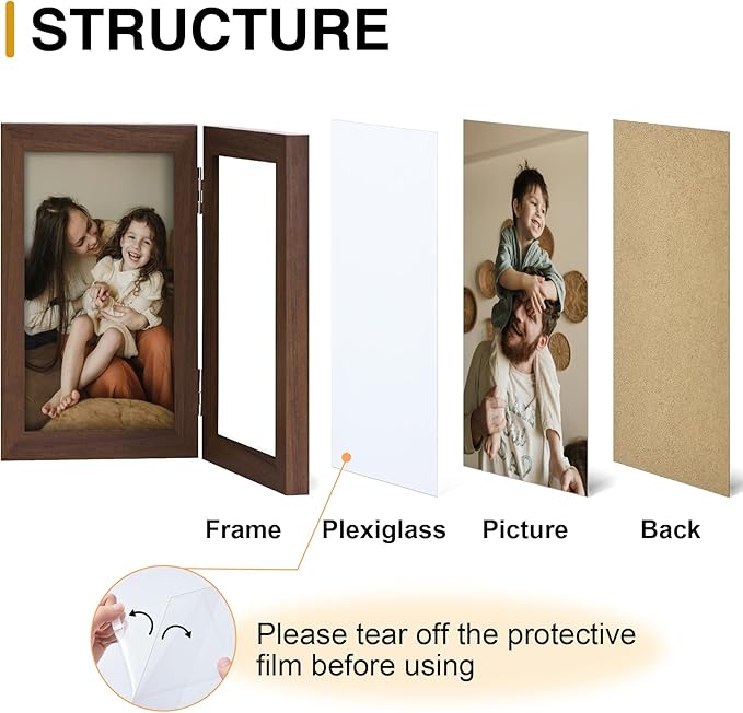 decorUhome Double 8x10 Picture Frame Vertical, Engineered Wood Bifold Photo Frame with Plexiglass for Tabletop Display, 8x10, Brown