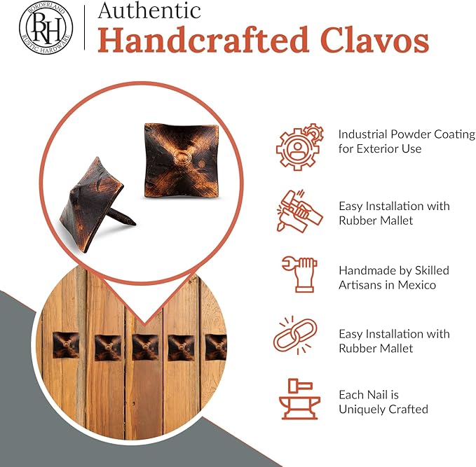 10 Pack 1" Square Head Iron Clavos Decorative Nails – Oil Rubbed Bronze – Handmade Rustic Square Fasteners for Farmhouse Shutters, Barn Doors, Shutters, and Gates – Ornamental Wood Accent