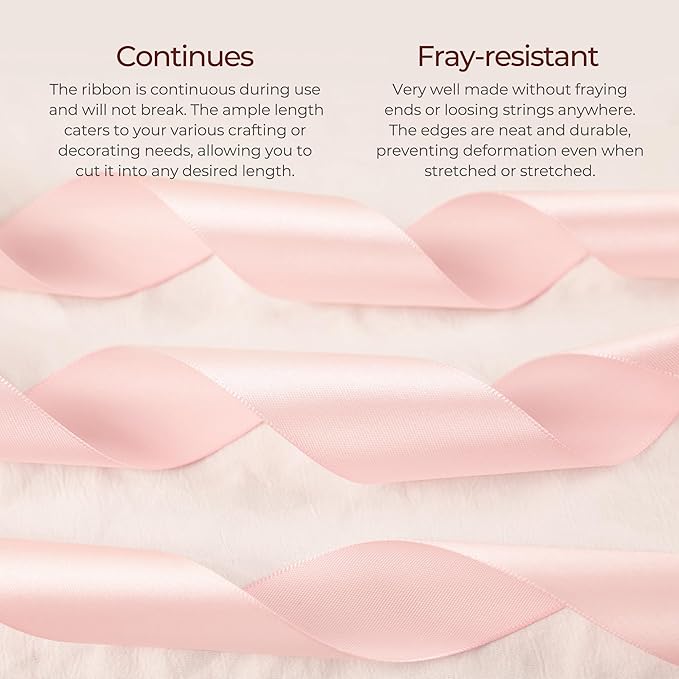 Baby Pink Satin Ribbon 1 inch X Continuous 100 Yards, Single Face Polyester Ribbon Perfect for Gift Wrapping, Flower Bouquet, Wedding Decor, Crafts, Bow Making, Sewing and More