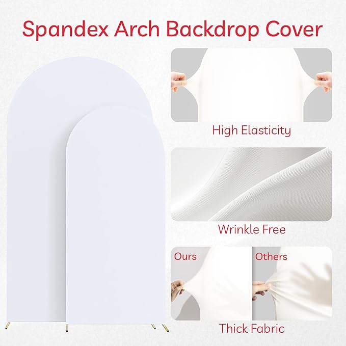 Set of 2 Arch Backdrop Cover, High Elastic Wrinkle-Resistant Arch Cover, Spandex Fabric Thick Opaque Round Top Chiara Backdrop for Wedding Birthday Baby Shower Garden Decor 6FT, 7.2FT, White
