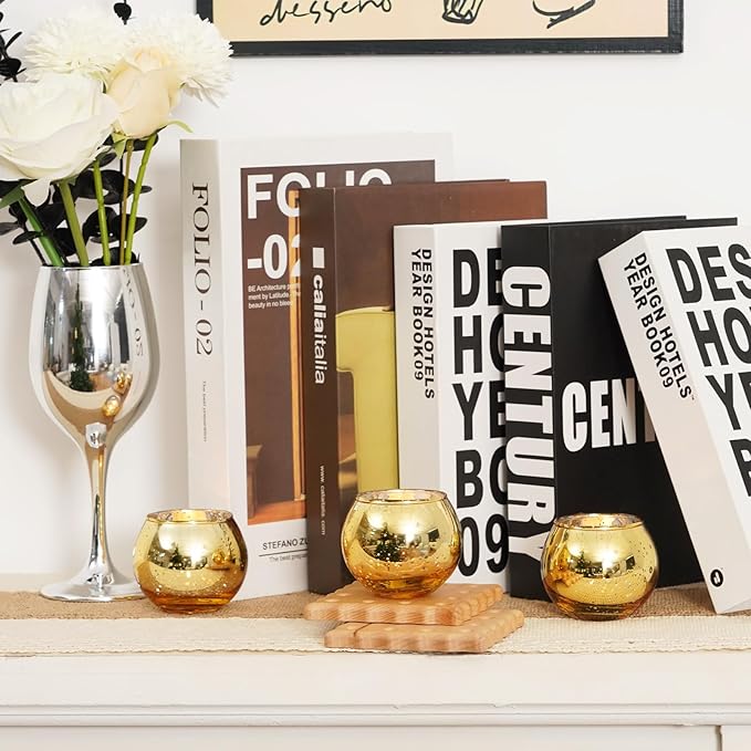 Homemory 36 Pcs Gold Votive Candle Holders, Round Mercury Glass Candle Holder, Tealight Candle Holders for Table Centerpieces, Baby Shower,Anniversary, Wedding, Home Decor, Halloween, Christmas