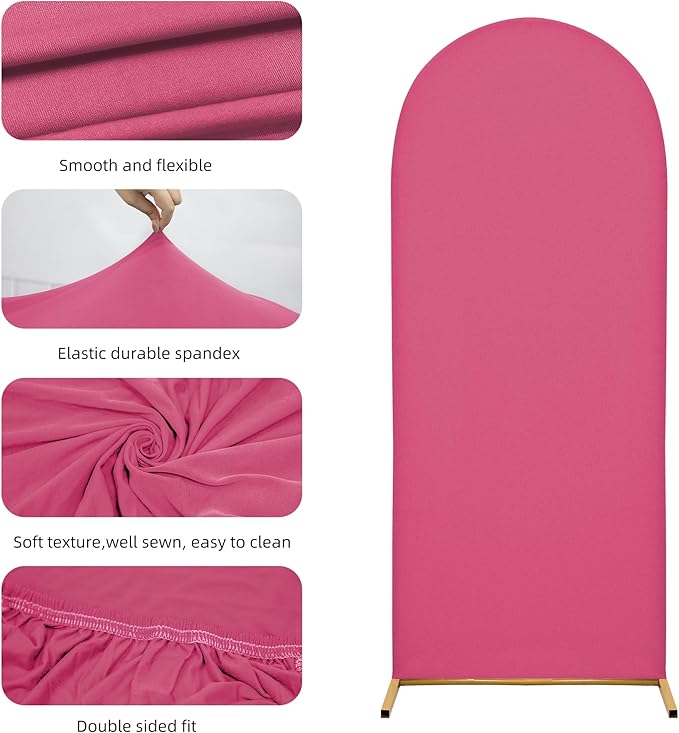 Wedding Arch Covers Arch Backdrop Cover Arch Stand Covers 7.2FT 6FT Set of 2 Arch Cover Spandex Fabric Stretchy Backdrop for Wedding Birthday Party Decoration Baby Shower (Rose Red)