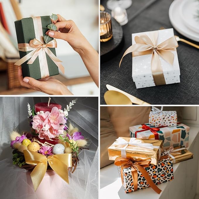 3/8" x 50 Yards Satin Ribbon - Ivory Silk Ribbon with Spool - Ideal for Gift Wrapping, Floral Bouquets, Crafts, Wedding Party Decorations, Christmas and Sewing Projects