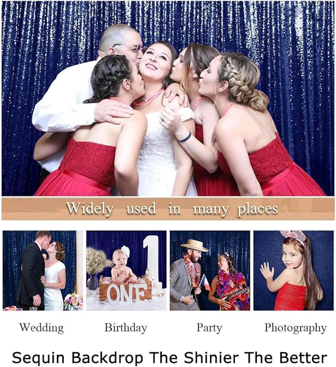 ShiDianYi Navy Blue Sequined 8FTx10FT Wedding & Party Backdrop - Baby Shower/Birthday Backdrop Curtain