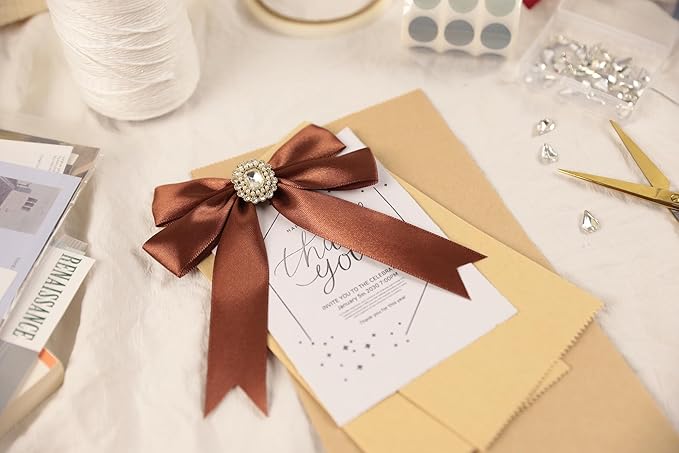Coffee Brown Satin Ribbon 1 inch X Continuous 50 Yards, Single Face Polyester Ribbon Perfect for Gift Wrapping, Flower Bouquet, Wedding Decor, Crafts, Bow Making, Sewing and More