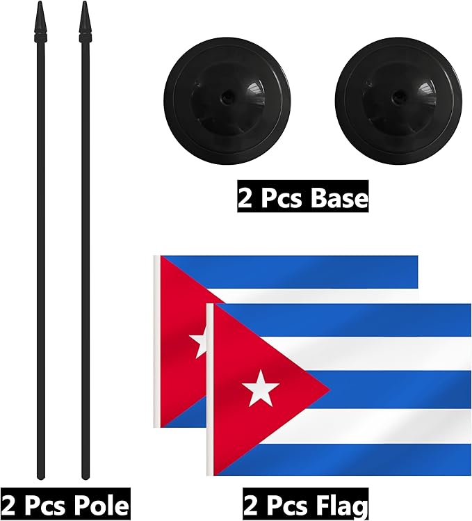 2 Pack Cuba Desk Flag Set, Cuban Desktop Small Miniature Table Office Flag with 12" Black Pole and Black Base, Offices, Classroom, Home, Festival Decoration (Cuba)